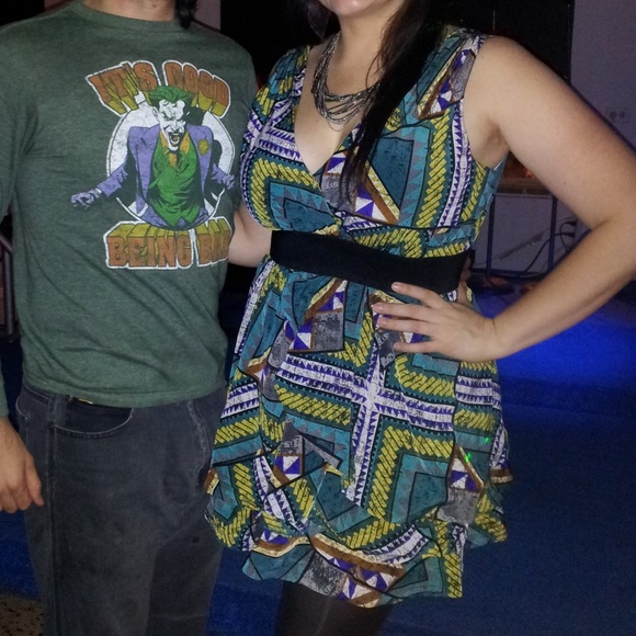 Green and Yellow Geometric Cocktail Party Dress - Picture 9 of 9